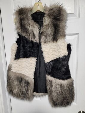 Steve Madden Neutral Patchwork Faux Fur Vest
